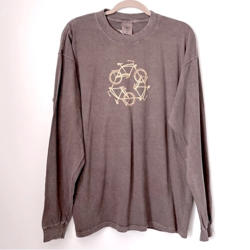 Earth Creations 100% Organic Cotton Clay Dyed Recycle Bicycle Graphic Brown Top